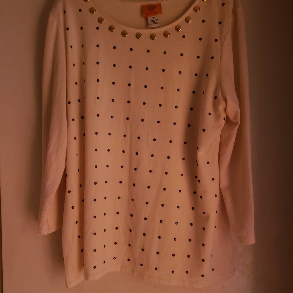 Ruby Rd White & gold  sequined long top Sz M